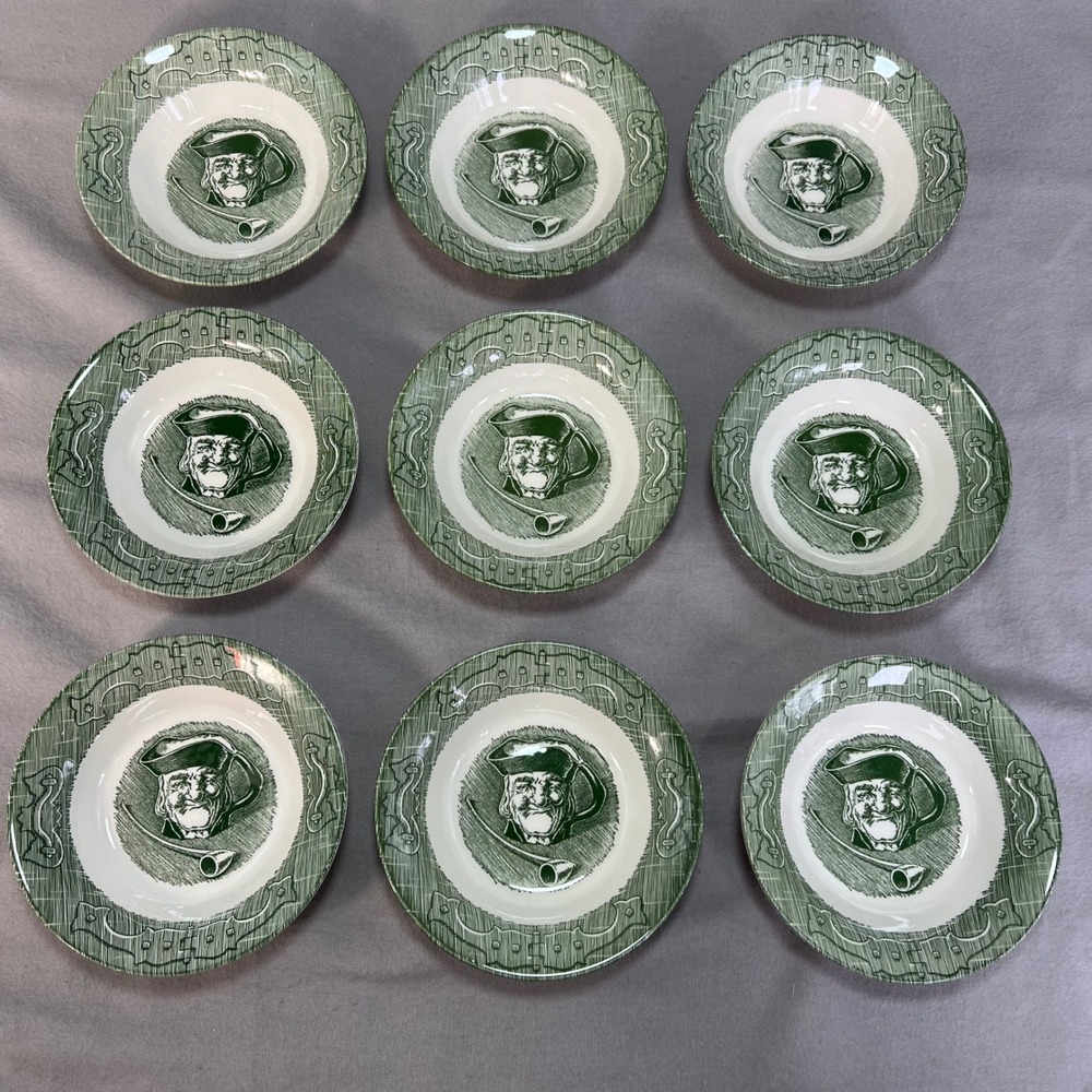 Royal China The Old Curiosity Shop Green 5.5" Dessert Fruit Bowls Set of‎ 9 USA